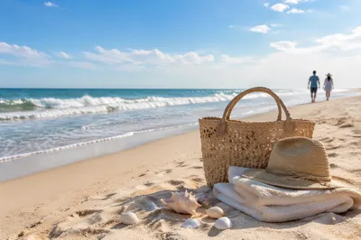 Sunny Summer Beach Morning With Gentle Waves