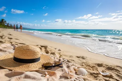 Sunny Summer Beach with Turquoise Waves