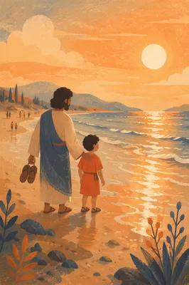 Summer Beach Sunset Family Silhouette Walk