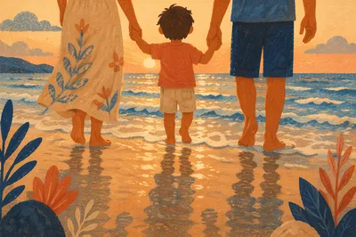 Summer Beach Sunset Family Silhouettes