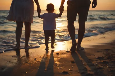Summer Beach Sunset Family Silhouette Walk