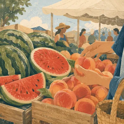 Sunlit Summer Farmers Market Fruit Stall