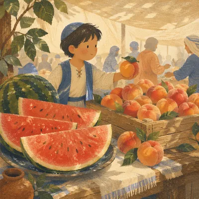 Summer Farmers Market Watermelon and Peaches