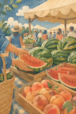Sunlit Summer Farmers Market Fruit Stall