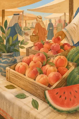 Summer Farmers Market Watermelon and Peaches
