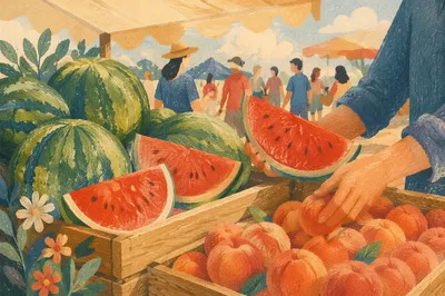 Sunlit Summer Farmers Market Fruit Stall