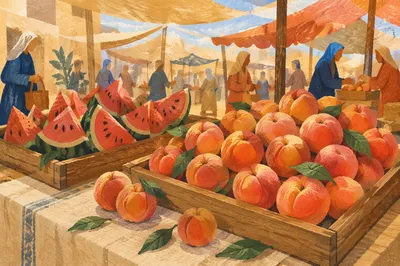 Summer Farmers Market Watermelon and Peaches