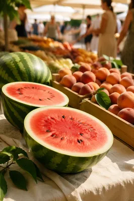 Summer Farmers Market Watermelon and Peaches