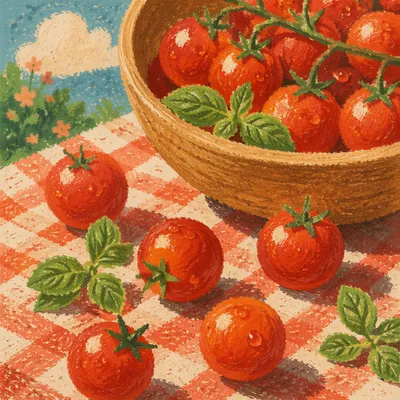 Sunlit Summer Tomatoes and Garden Herbs
