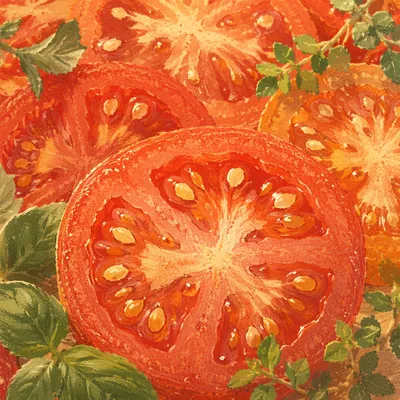 Sunlit Summer Tomatoes and Garden Herbs