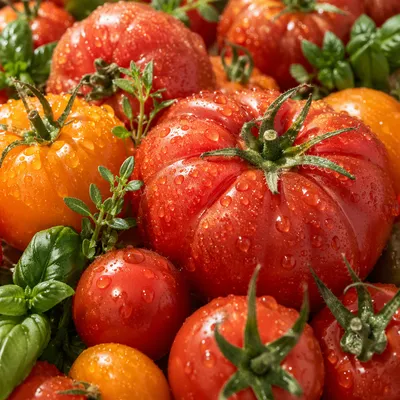 Sunlit Summer Garden Tomatoes and Herbs