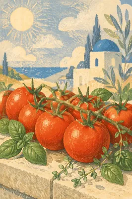 Sunlit Garden Tomatoes and Fresh Herbs
