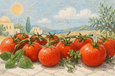 Sunlit Garden Tomatoes and Fresh Herbs