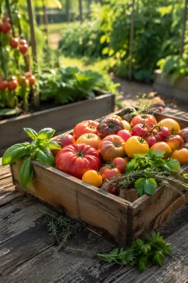 Sunlit Summer Tomatoes and Garden Herbs