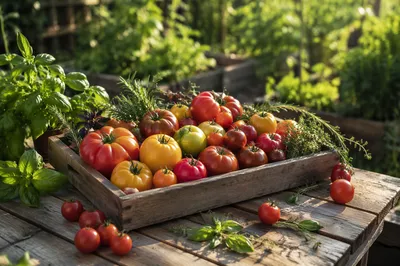 Fresh Summer Tomatoes and Garden Herbs