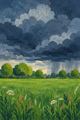 Summer Thunderstorm Over Open Rural Field