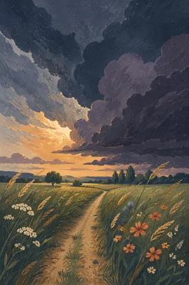 Summer Thunderstorm Over a Windy Field