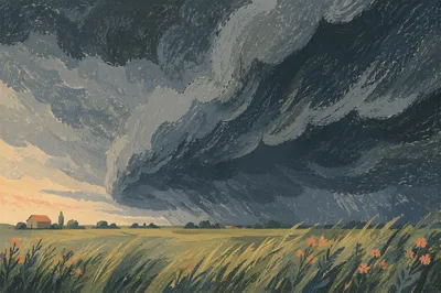 Summer Thunderstorm Over Open Field