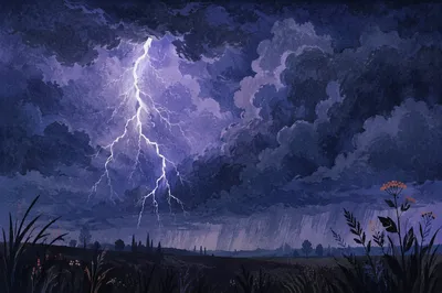 Summer Thunderstorm Over Rural Field
