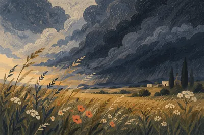Late Summer Thunderstorm Over Open Meadow