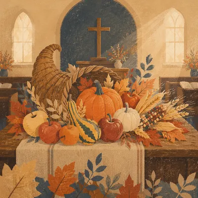 Thanksgiving Cornucopia on Church Altar