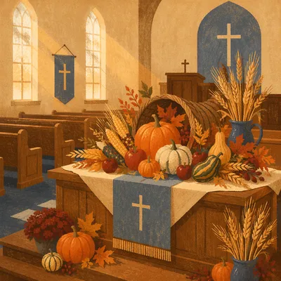 Thanksgiving Cornucopia on Church Altar
