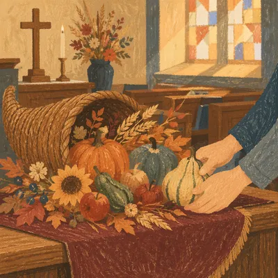 Thanksgiving Cornucopia on Church Altar