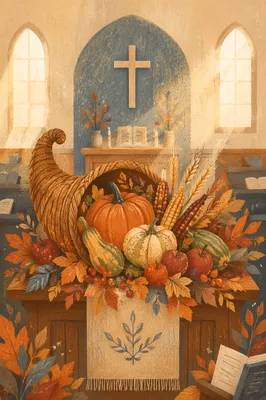 Thanksgiving Cornucopia on Church Altar