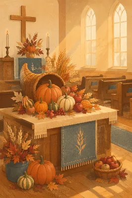 Thanksgiving Cornucopia on Church Altar