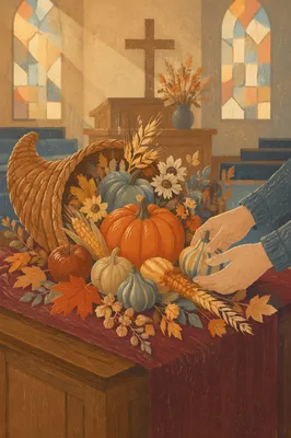 Thanksgiving Cornucopia on Church Altar