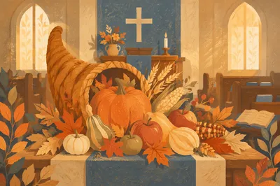 Thanksgiving Cornucopia on Church Altar