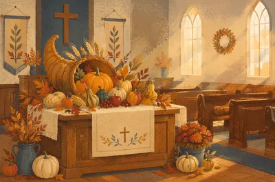 Harvest Cornucopia on Church Altar