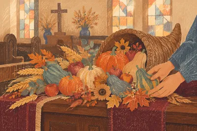Thanksgiving Cornucopia on Church Altar