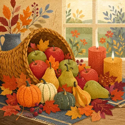 Thanksgiving Cornucopia Harvest Altar with Candles