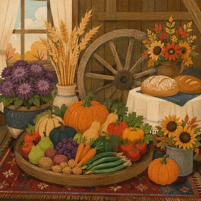 Thanksgiving Harvest Altar with Autumn Cornucopia