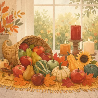 Thanksgiving Cornucopia Harvest Altar Display