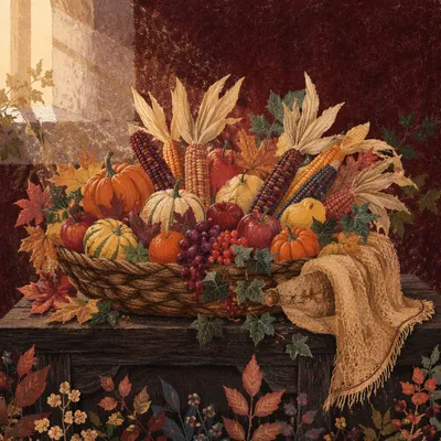 Thanksgiving Cornucopia on Rustic Altar Table