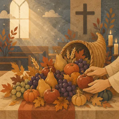 Thanksgiving Cornucopia on Chapel Harvest Altar