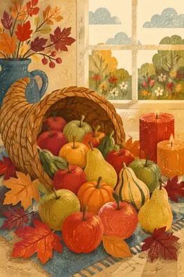 Thanksgiving Cornucopia Harvest Altar with Candles