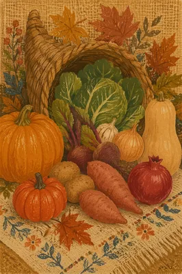 Thanksgiving Cornucopia Harvest Altar with Autumn Produce