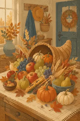 Rustic Thanksgiving Cornucopia Harvest Altar