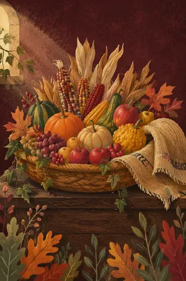 Thanksgiving Cornucopia Harvest on Rustic Altar