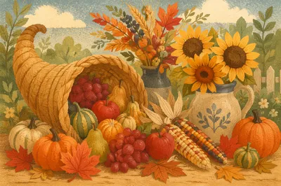 Thanksgiving Cornucopia Harvest Altar Arrangement