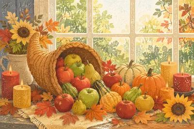 Thanksgiving Cornucopia Harvest Altar with Autumn Fruits