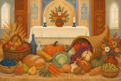 Thanksgiving Cornucopia Before Chapel Altar