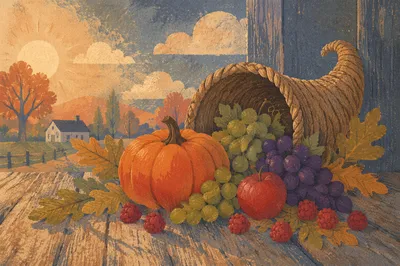 Rustic Thanksgiving Cornucopia on Harvest Altar