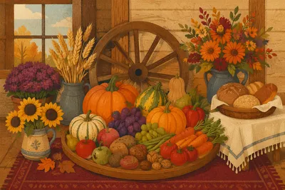 Thanksgiving Harvest Altar with Cornucopia Display