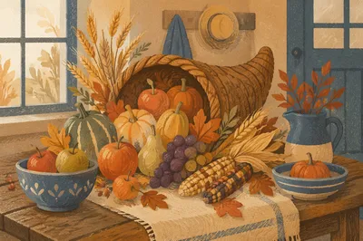 Rustic Thanksgiving Cornucopia Harvest Altar