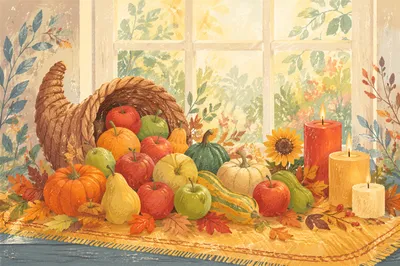 Thanksgiving Cornucopia Harvest Table with Candles