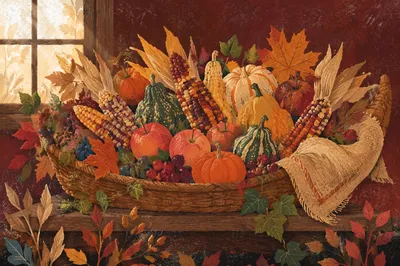 Thanksgiving Cornucopia on Rustic Altar Table